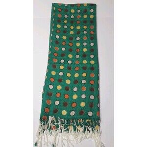 Pashmina Green Multicolor Circles Wool Blend Fringe Soft Shawl Wrap Scarf